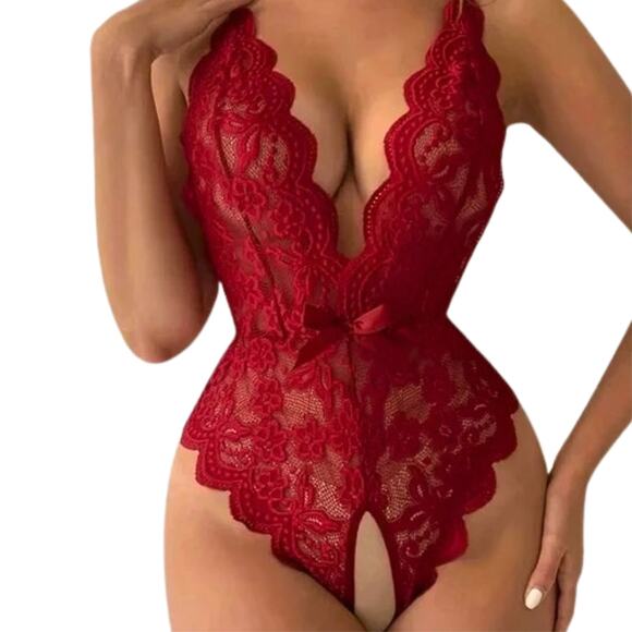XL crotchless lingerie red lace backless teddy bodysuit soft - Picture 4 of 8